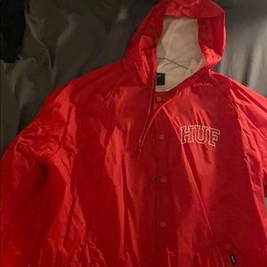 LARGE RED HUF HOODED WINDBREAKER